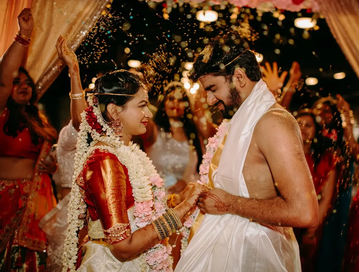 Bride and groom in wedding ceremony