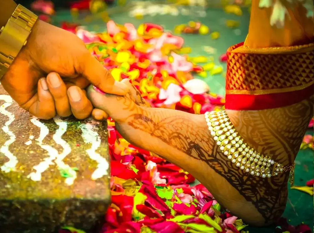 Bride and groom on wedding stage